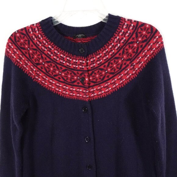 Talbots Cardigan Sweater Petite Size SP Blue Red Trim Wool Blend Preppy - Picture 2 of 6